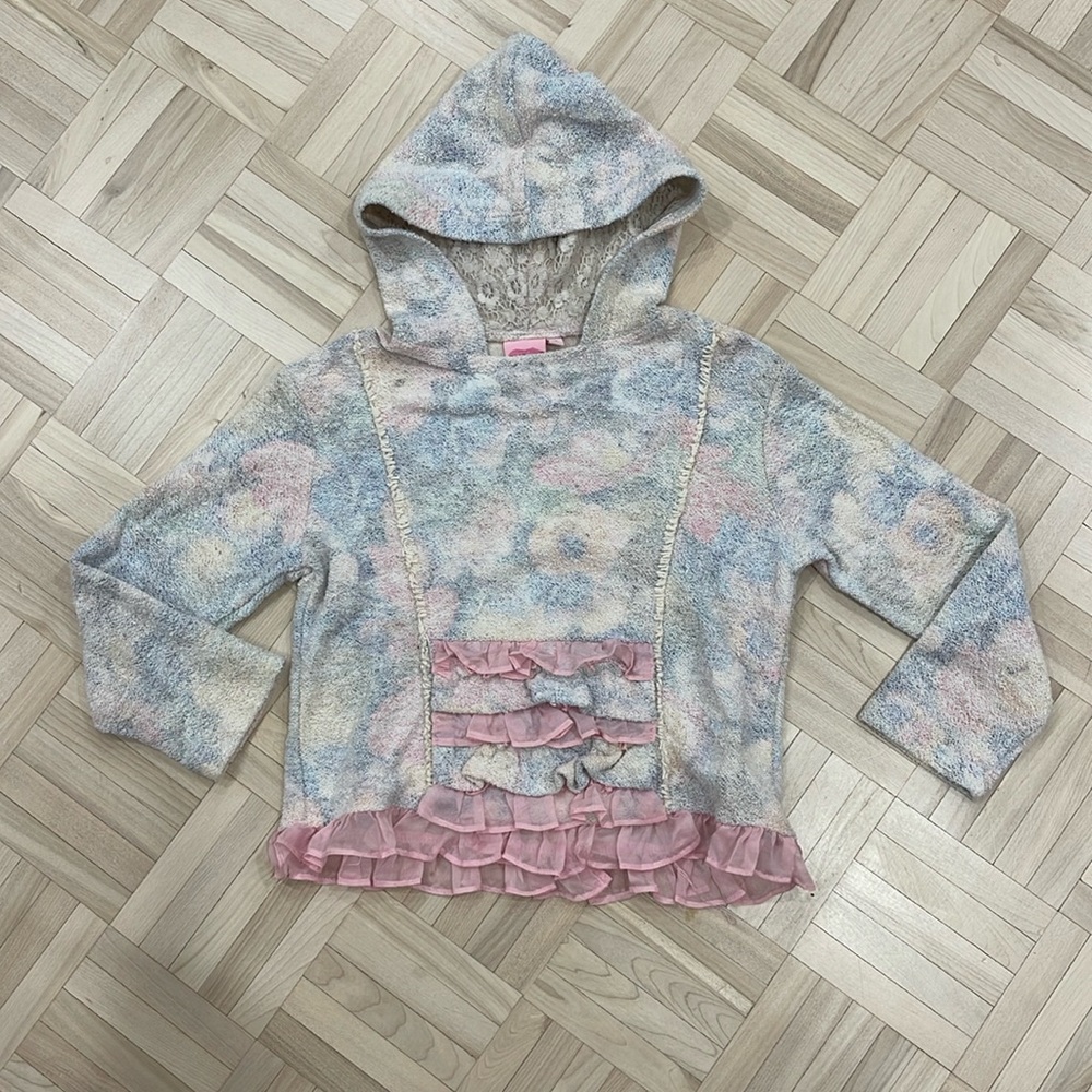 Ruffled floral boho chic hooded sweater